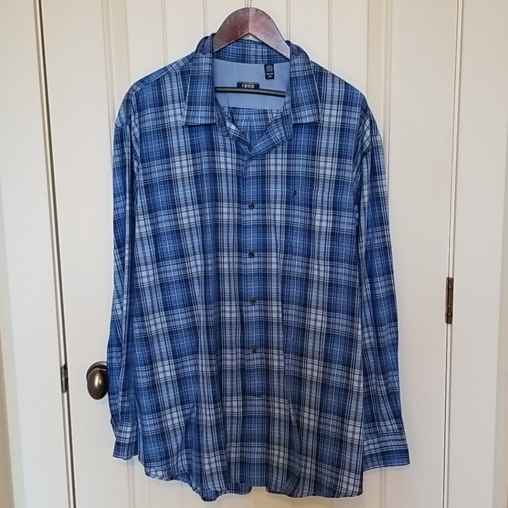 IZOD XXL blue plaid dress shirt